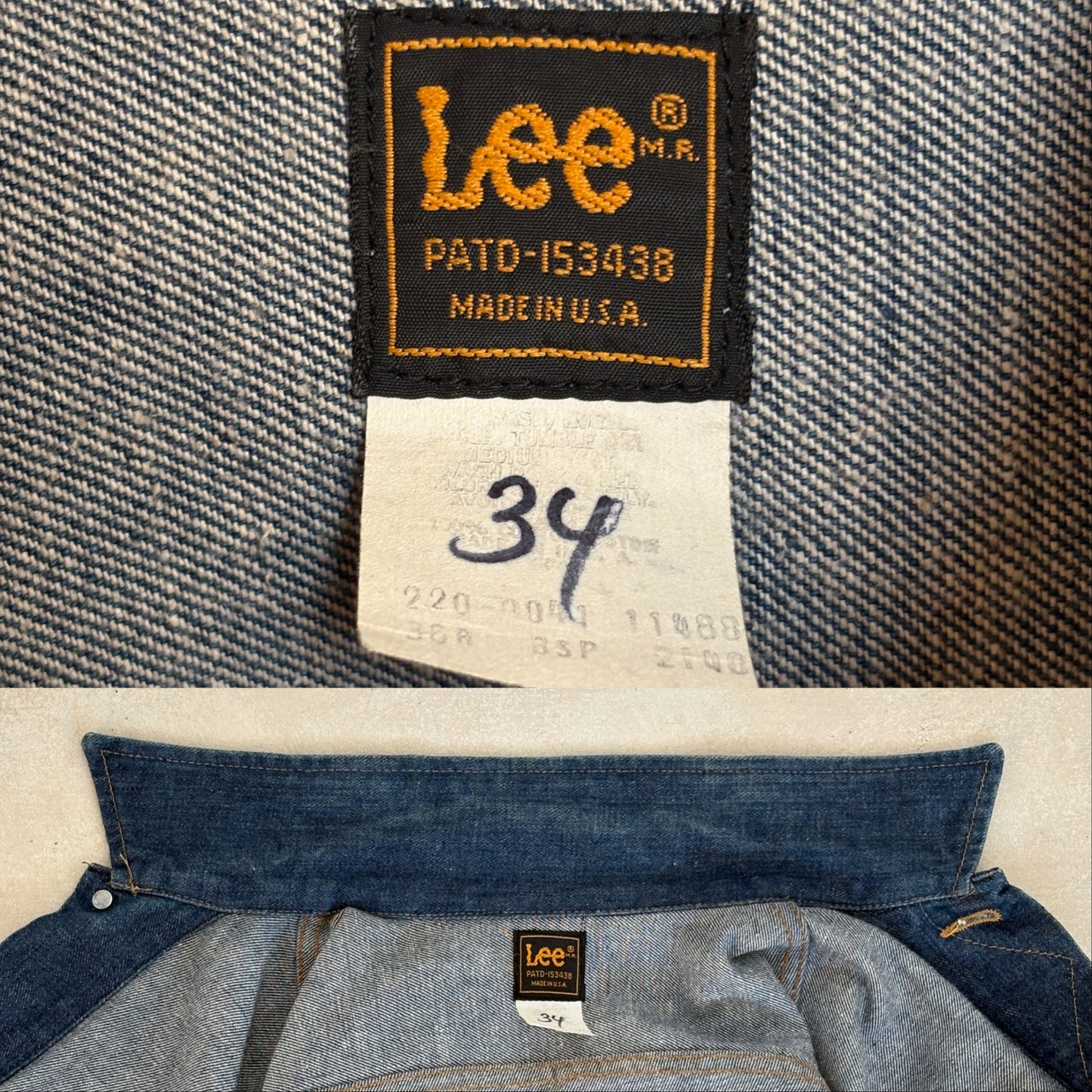 Size 36US / 46EU .Vintage 80s Lee Denim Jacket – 2 Pockets – Made in USA