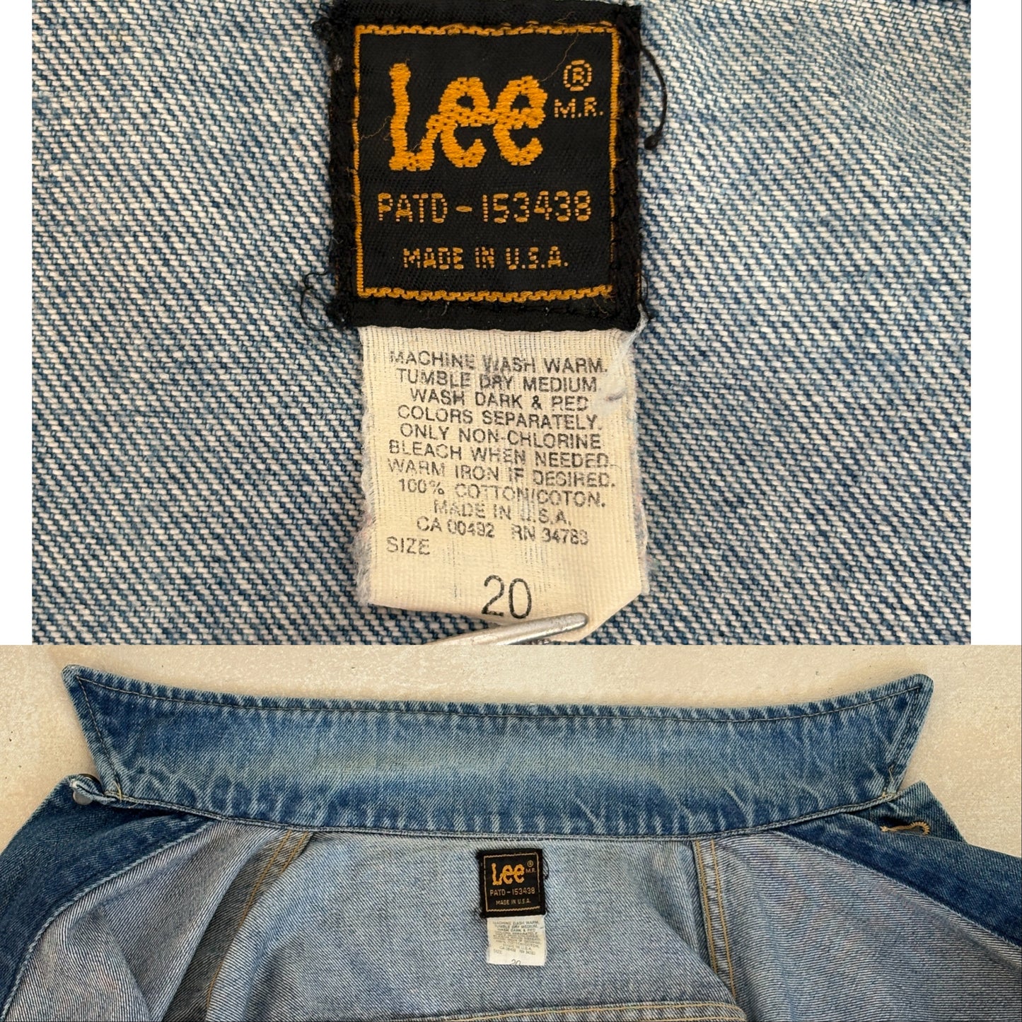 Size youth 20.  Vintage 80s Lee Denim Jacket – 2 Pockets – Made in USA USA