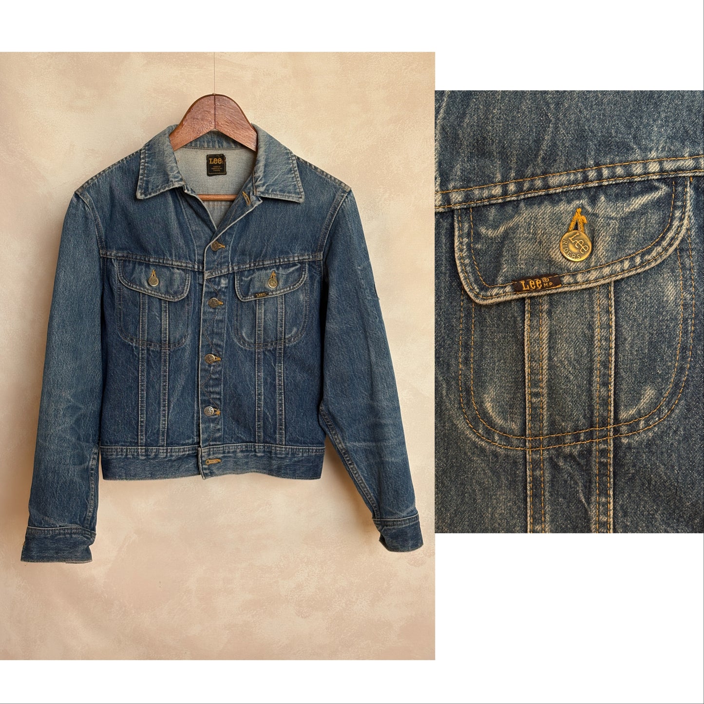 Size 34-36US / 44-46EU .  Vintage 80s Lee Denim Jacket – 2 Pockets – Made in USA