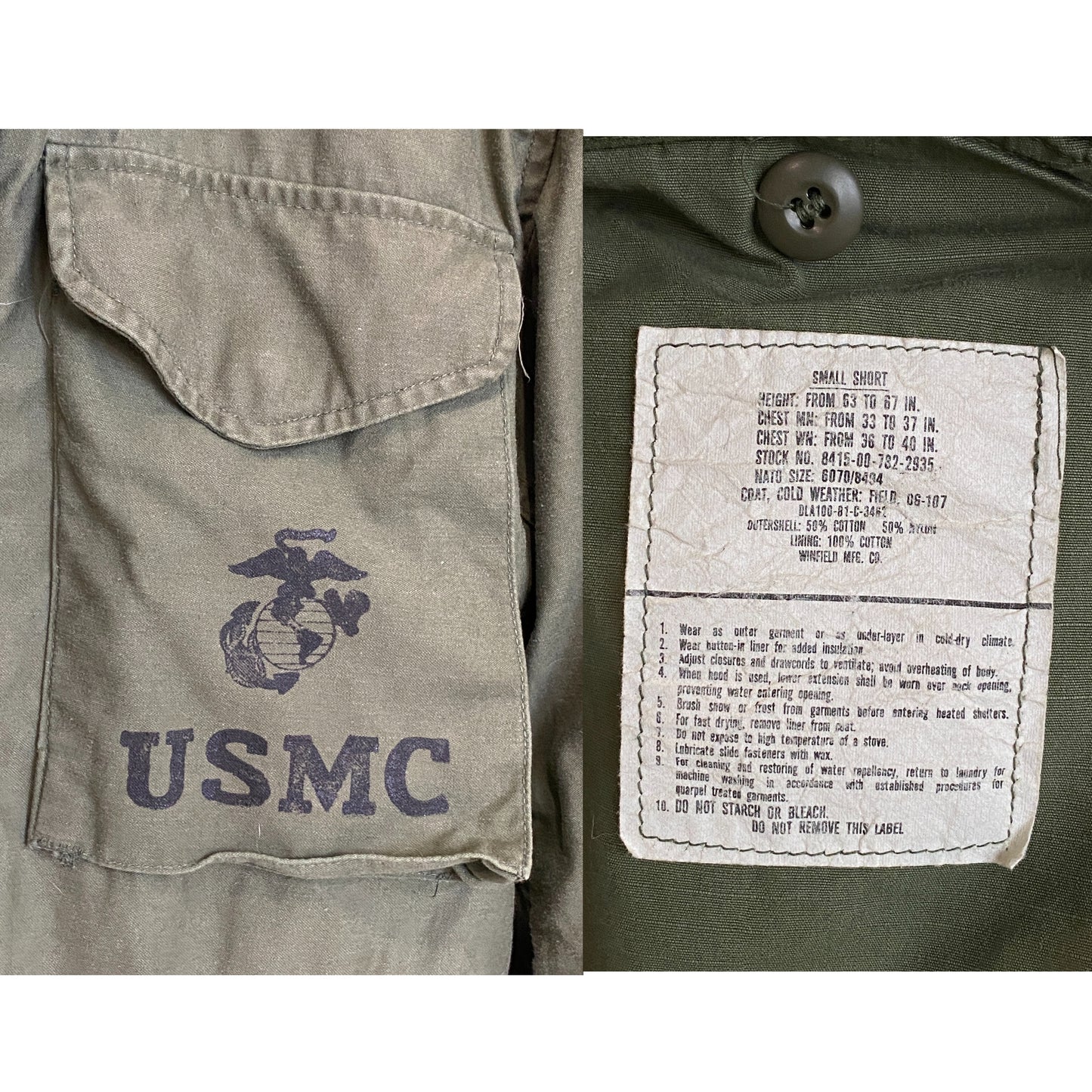 X Small Reg. Authentic USMC 1981 US M-65 field jacket Military