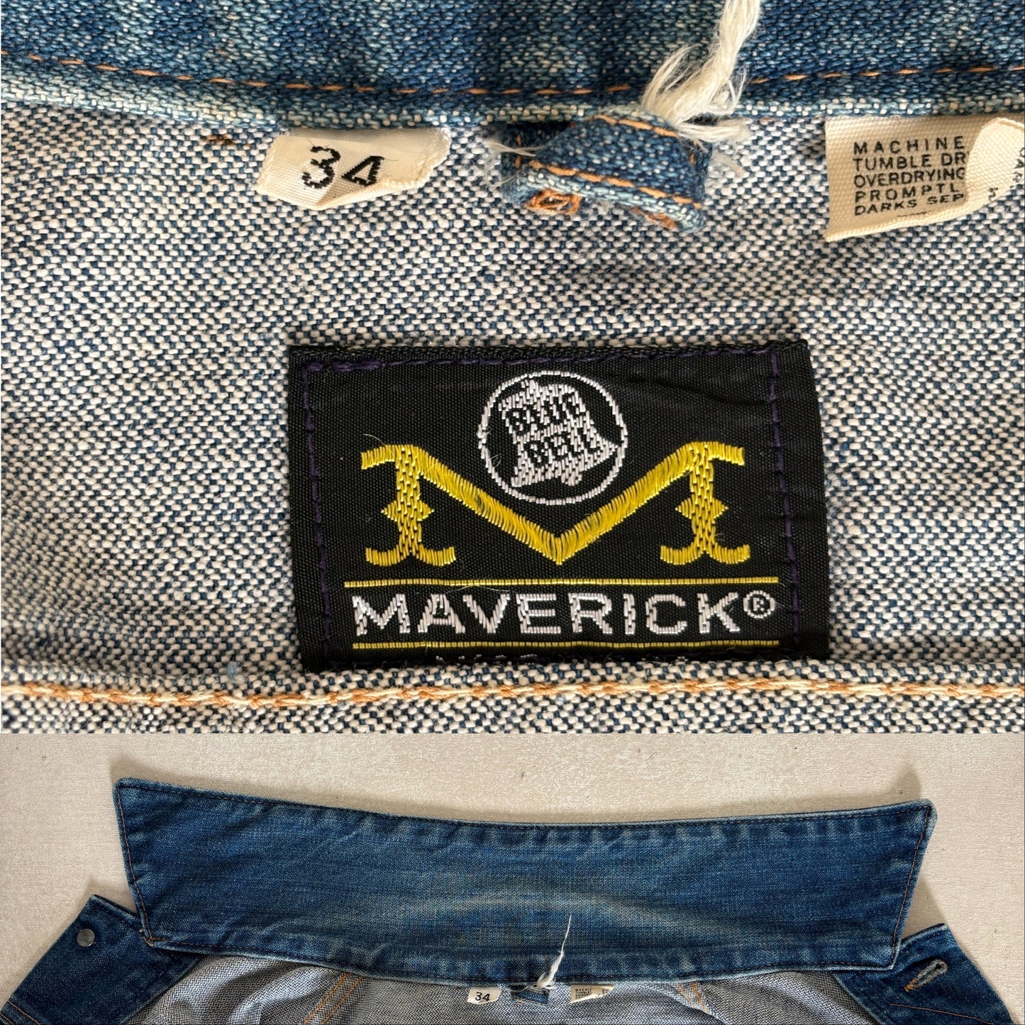 Size 34US /44EU  USA .Vintage 80s Maverick Denim Jacket – 4 Pockets – Made in USA