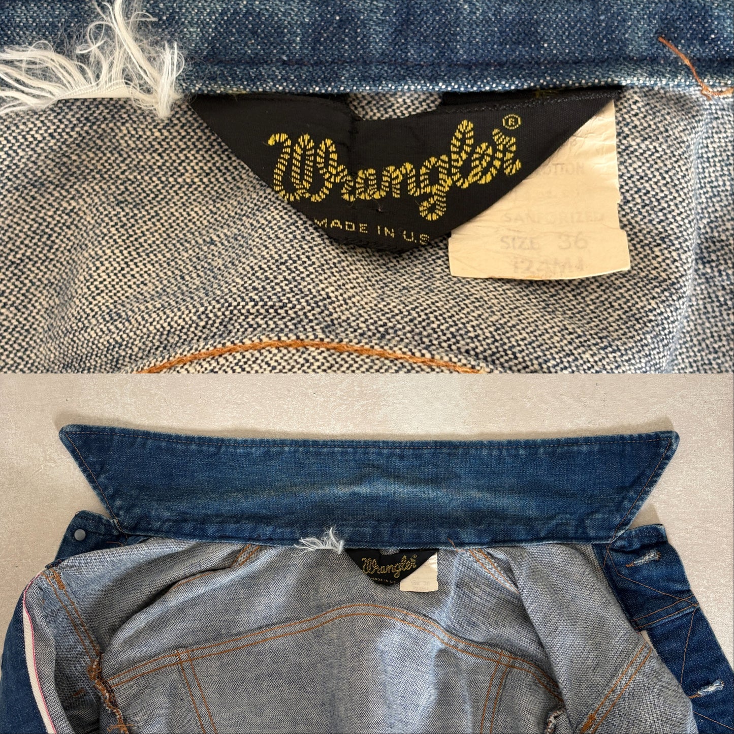 Size 36US / 46EU. Authentic 70s Wrangler denim jacket -4 pockets- Made in the USA