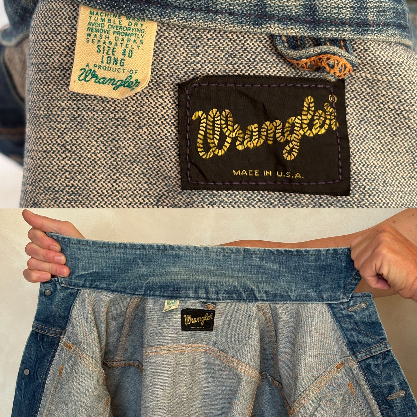 Size 40 Long US.  Authentic 70s Wrangler denim jacket -4 pockets- Made in the USA
