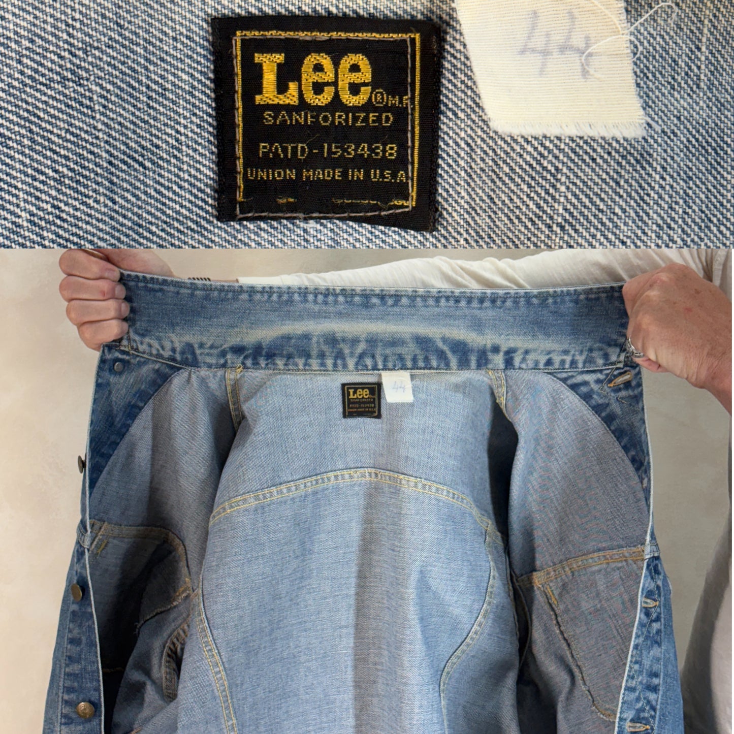 Size 42-44US / 52-54EU. Authentic 1970s Lee Denim Jacket – Made in USA – Twin Chest Pockets