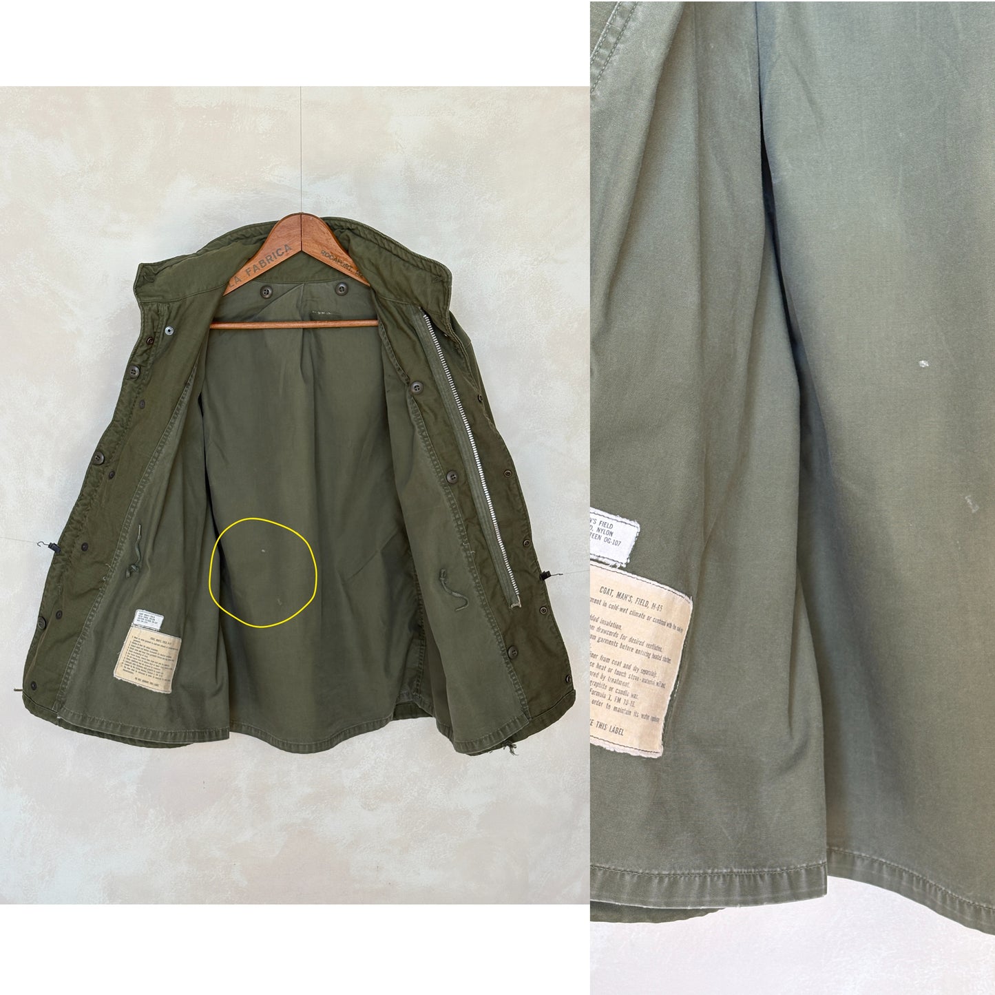 Small Reg. Rare Authentic 1965 first model  US M-65 field jacket Military