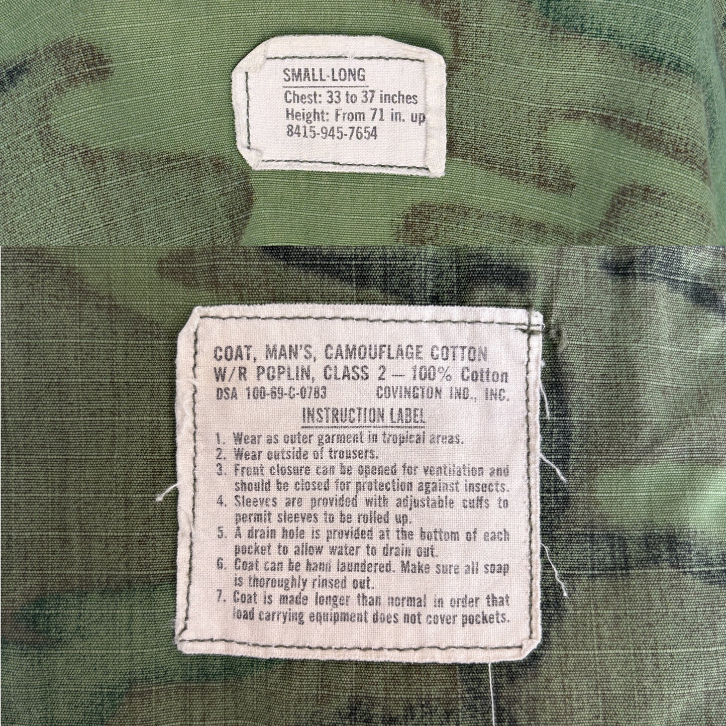 Small Long. Authentic USMC 1969 US Army vintage Erld camouflage Vietnam jungle jacket. Military