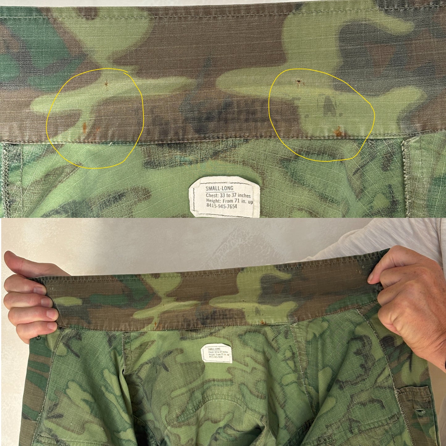 Small Long. Authentic USMC 1969 US Army vintage Erld camouflage Vietnam jungle jacket. Military