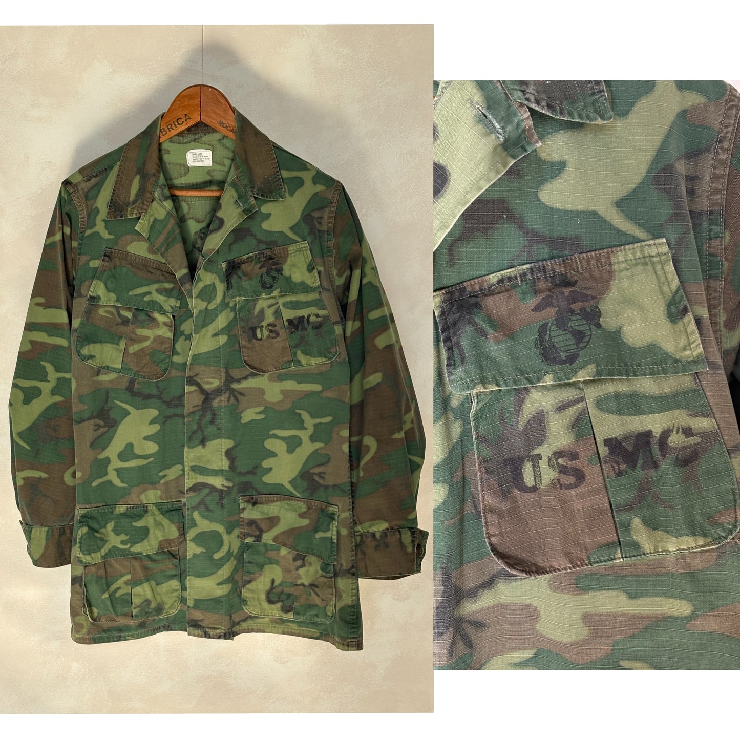 Small Long. Authentic USMC 1969 US Army vintage Erld camouflage Vietnam jungle jacket. Military