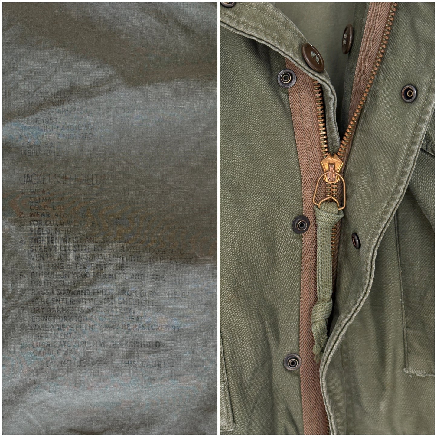 Med Long. Authentic 5th Army Vintage US Army M-51 OG-107 jacket. Military