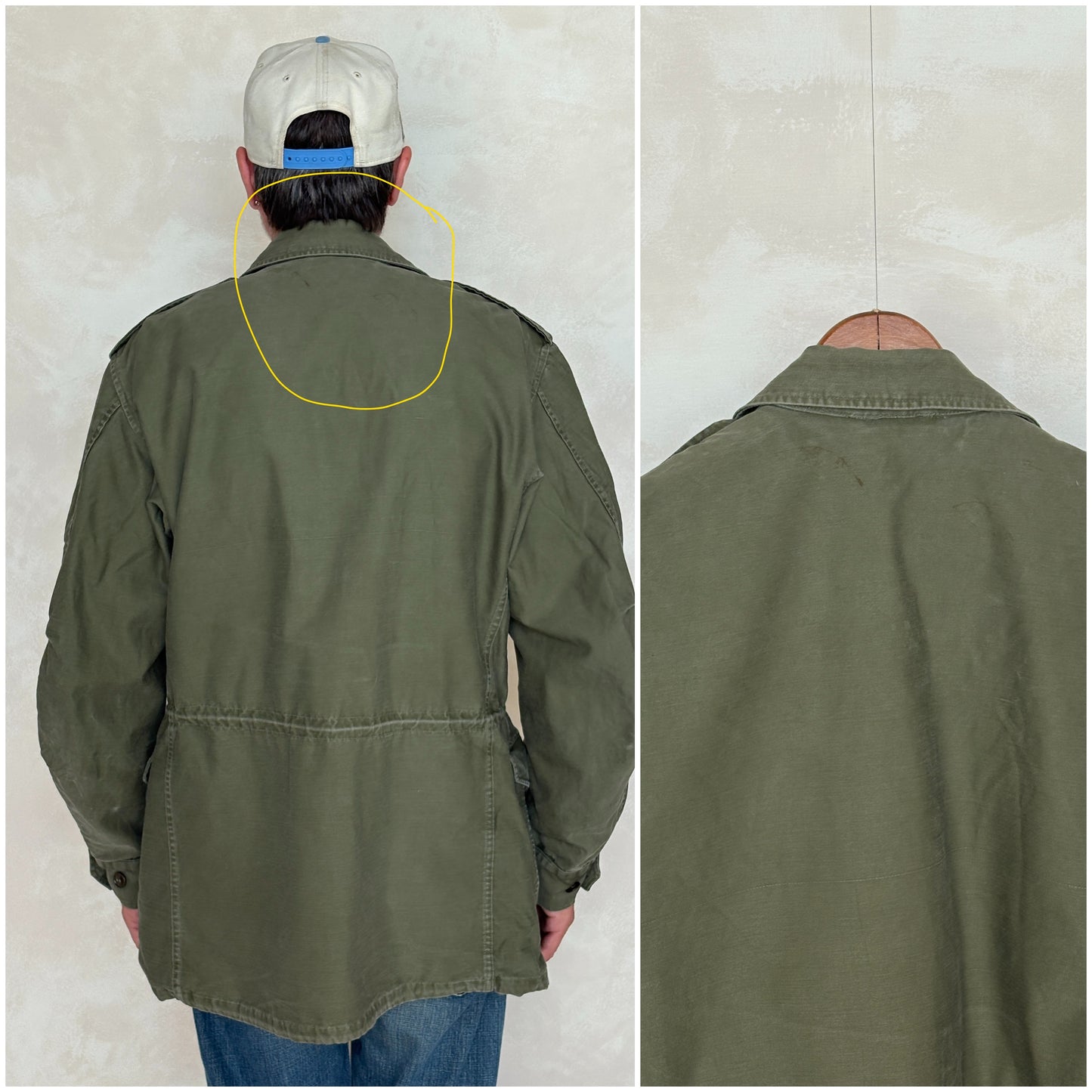Med Long. Authentic 5th Army Vintage US Army M-51 OG-107 jacket. Military