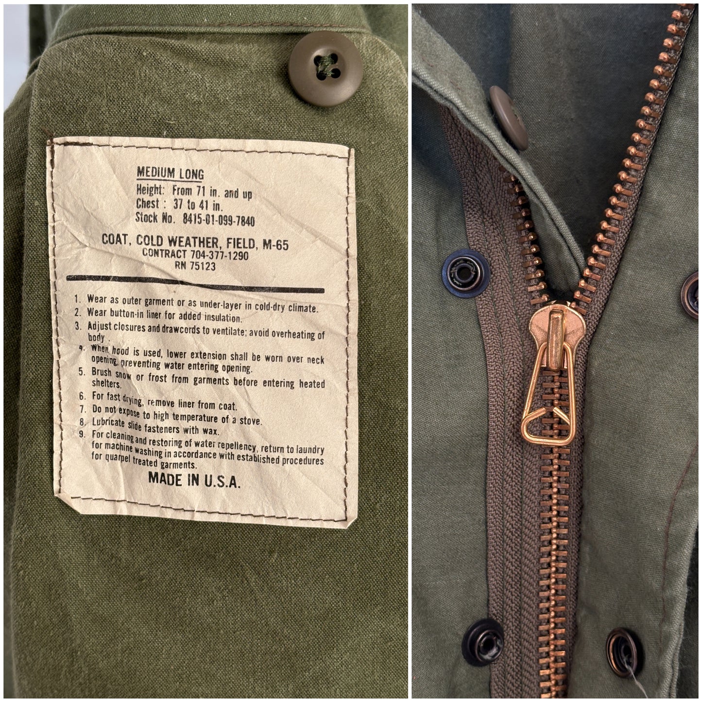 Medium Long. Civilian  US M-65 field jacket Military Style .Not army issued
