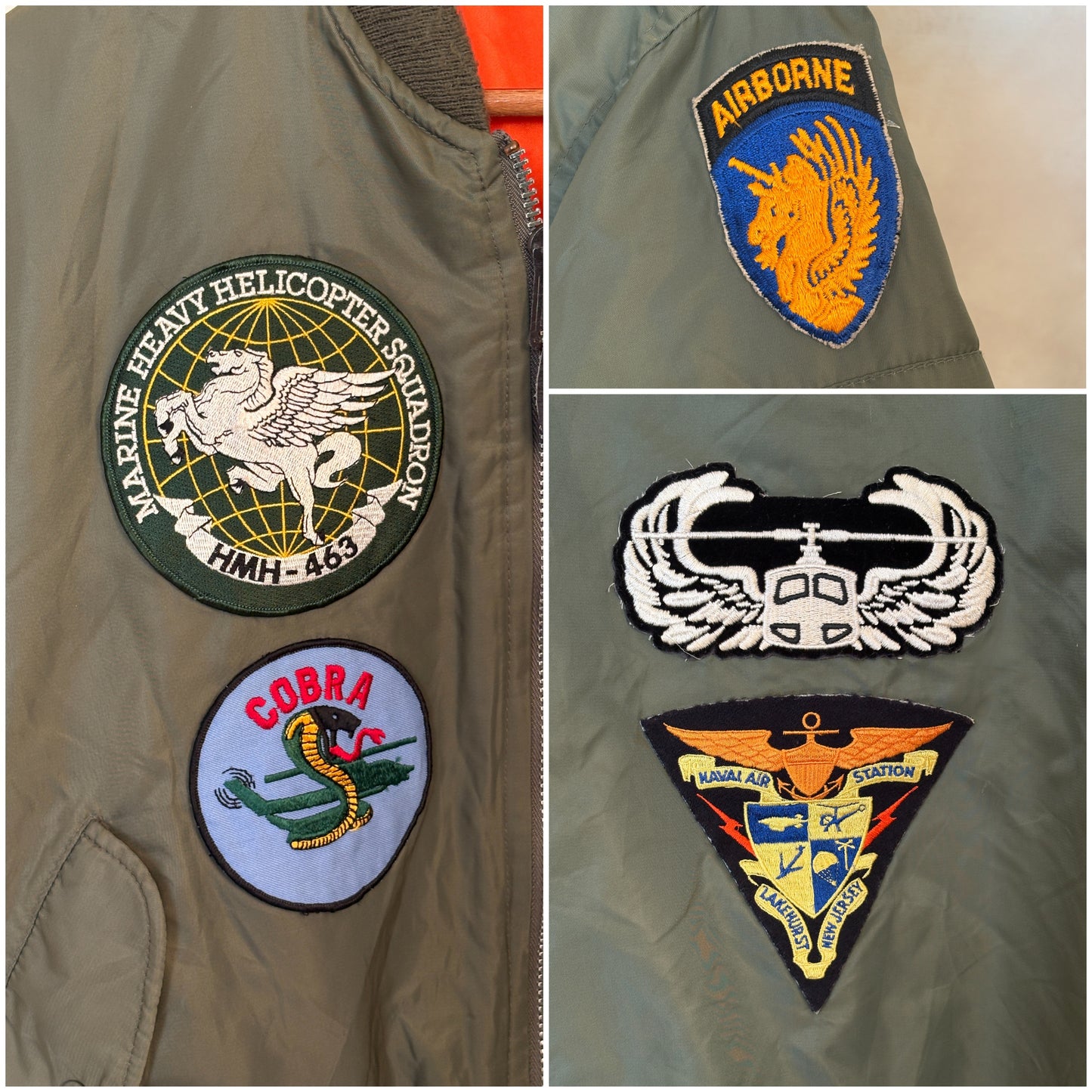 Large . Patched  MA1 jacket, flying intermediate  type MA-1 Made in USA