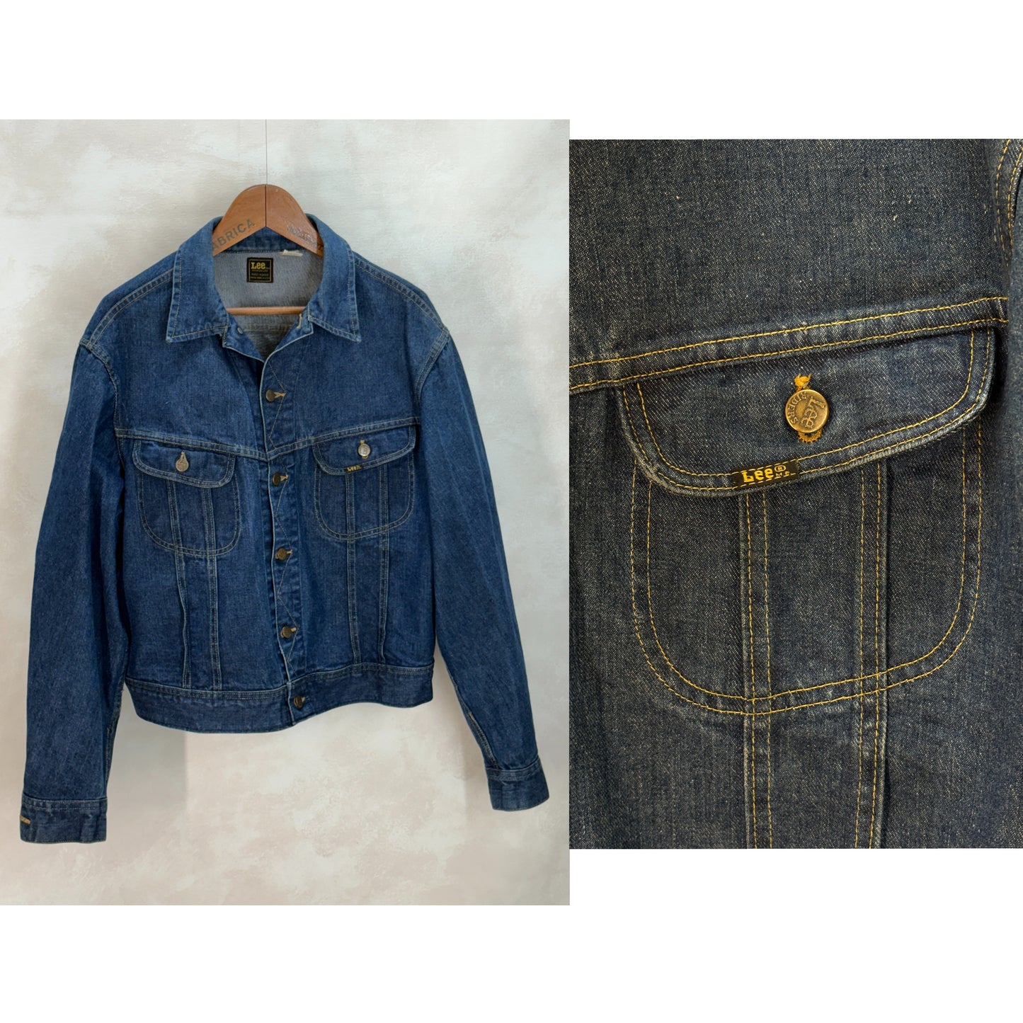 Size 50-52US / 60-62EU. Authentic 1970s Lee Union Made Denim Jacket – Made in USA – Two Chest Pockets