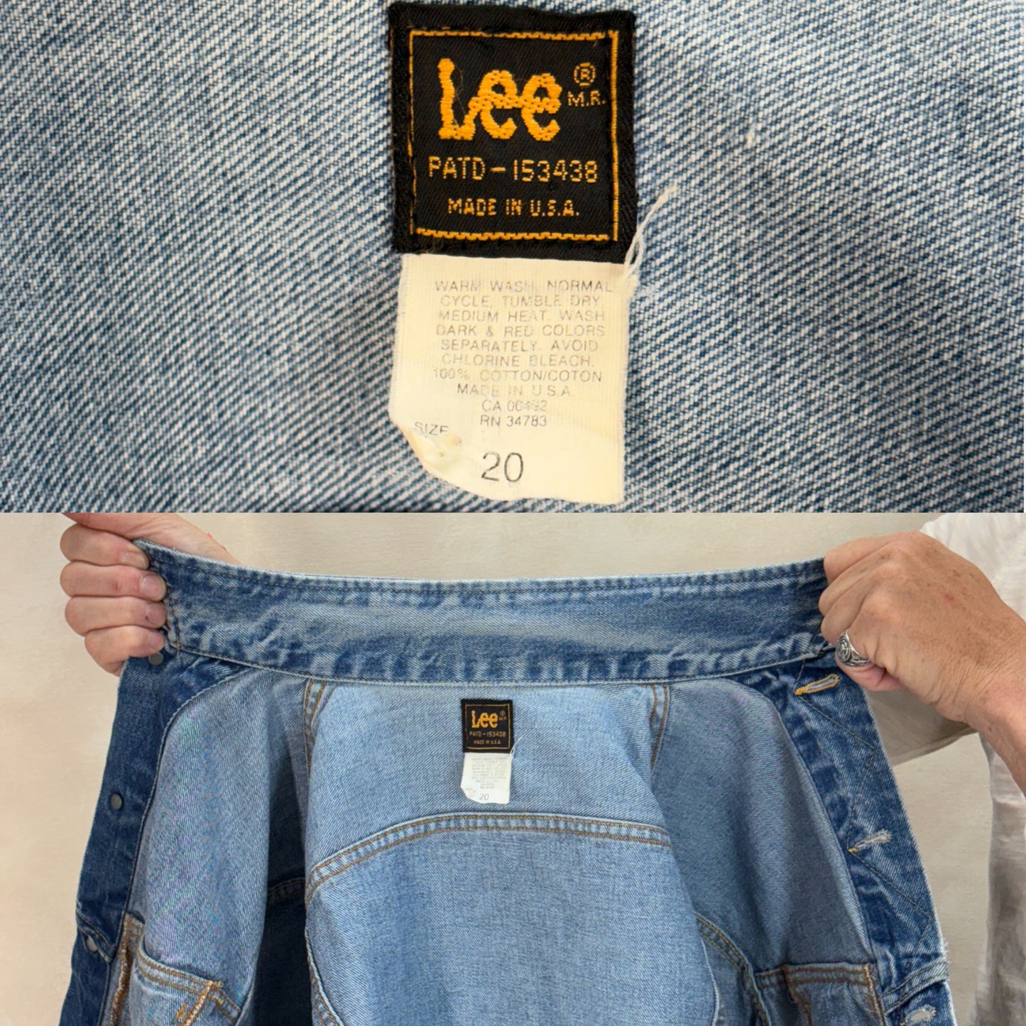 Size 36US / 46EU. Authentic 1970s Lee Denim Jacket – Made in USA – Two Chest Pockets