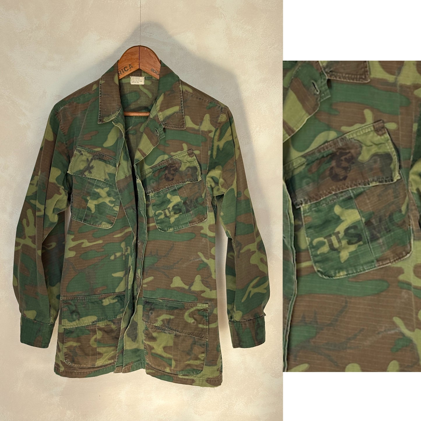Small Reg. Authentic USMC 1969 US Army vintage Erld camouflage  Vietnam jungle jacket. Military