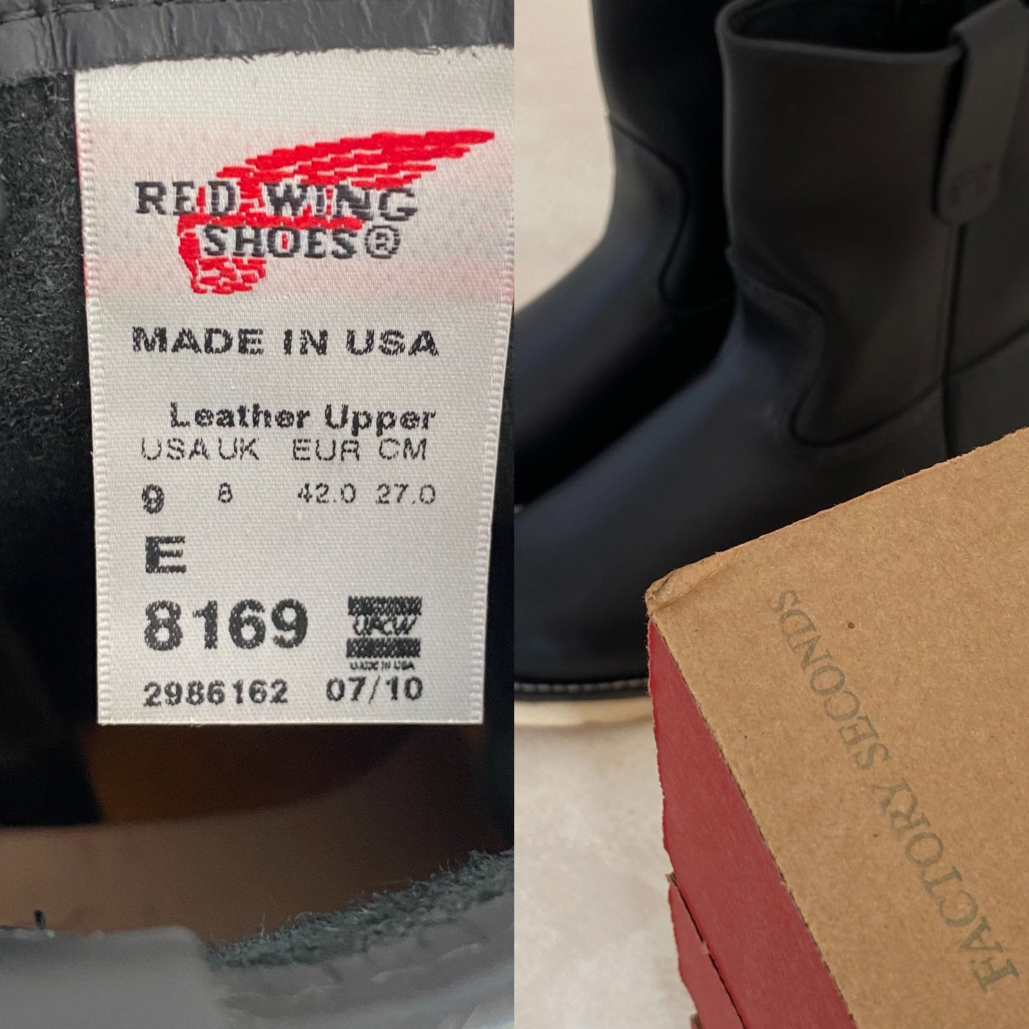 Size 9E (42 Euro) R W 8169 Peco Boots Made In USA Seconds