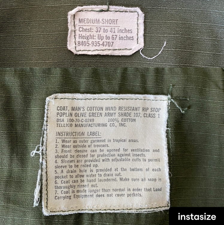 Med Short. Authentic 1970 US Army Vintage Vietnam  jungle jacket..