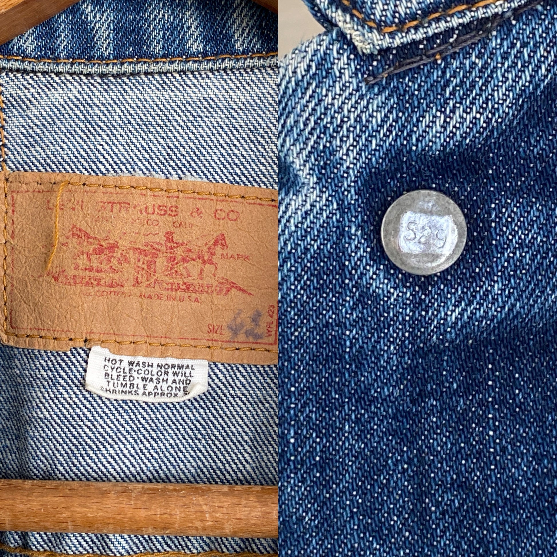 Vintage 1971 Levis jacket, size 42US, with two pockets, made in the USA.