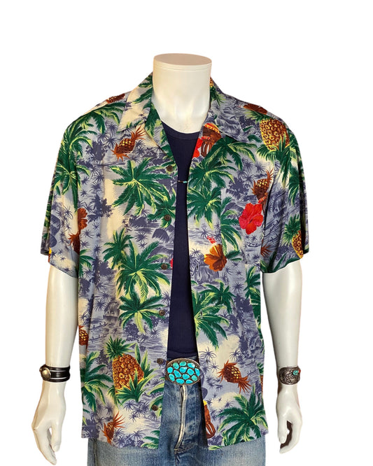 Vintage 90s Hawaiian rayon shirt by Utility, size medium - Authentic tropical style and lightweight comfort for your wardrobe.