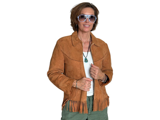 60s Distress women western suede fringe jacket Size 38US