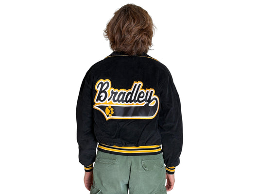 Youth Large.  Black corduroy Vintage “Bradley” Varsity Jacket Made in USA