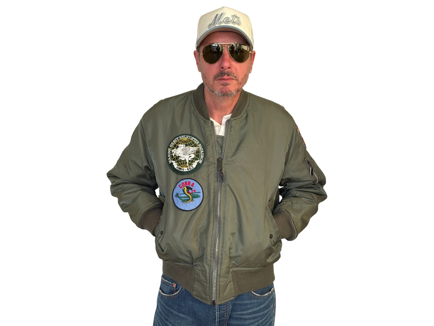 Large . Patched  MA1 jacket, flying intermediate  type MA-1 Made in USA
