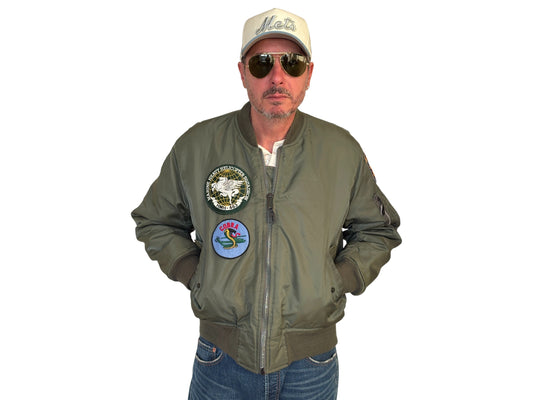 Large . Patched  MA1 jacket, flying intermediate  type MA-1 Made in USA