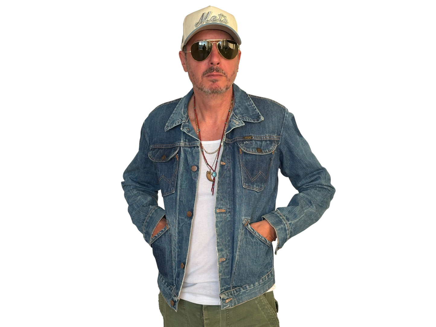 Size 40 Long US.  Authentic 70s Wrangler denim jacket -4 pockets- Made in the USA
