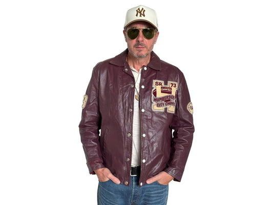 Size 42US / 52EU  Vintage 1973 Humberside Collegiate Varsity Leather Jacket — Canadian High School Football — City Champs — Made in Canada