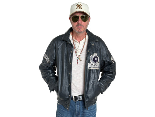 Size 42US / 52EU Vintage 1980s Trebas Institute of Recording Arts Leather Varsity Jacket  — Toronto Recording Arts College