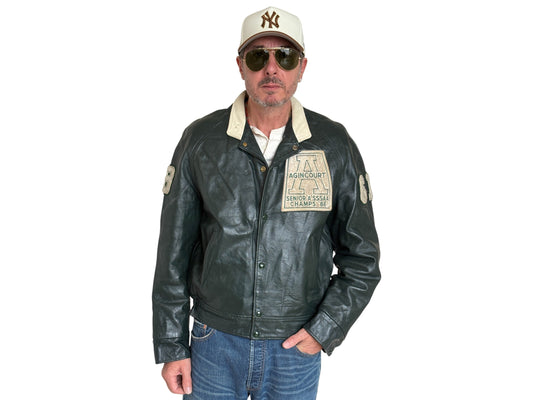 Size 44US / 54EU Vintage 1986 Agincourt Lancers Varsity Leather Jacket — Canadian High School Football — SSAAA Champions — Made in Canada