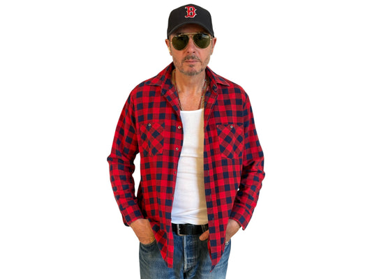 Size Med. Vintage 80s flannel plaid Shirt-Made in USA-