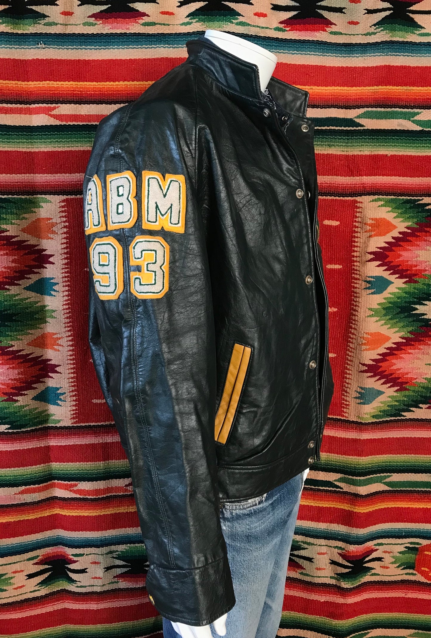 Vintage '93 Canadian Leather College Jacket Dark Green Size 46