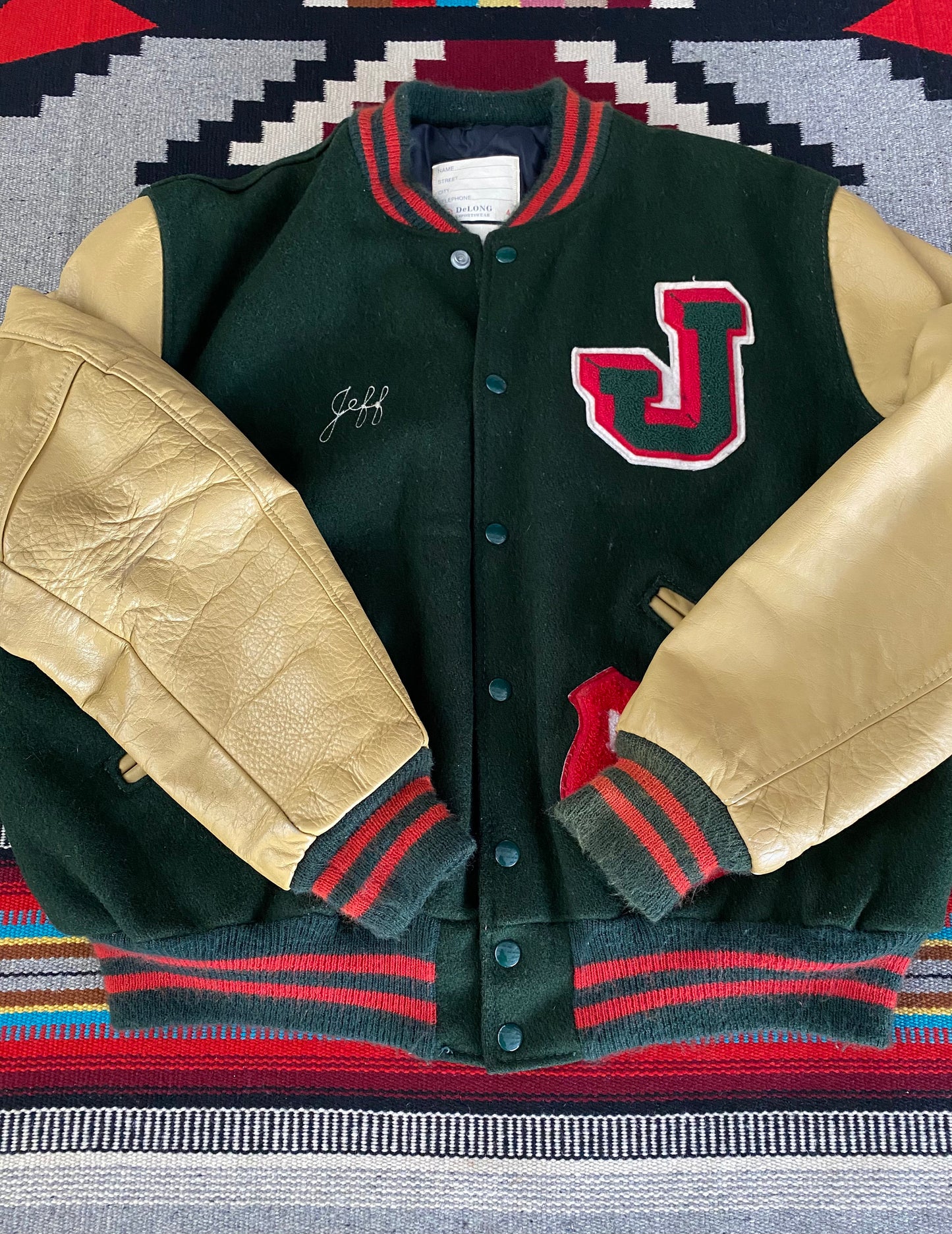 Size 44USA (54 EU) Vintage NYS PHSAA varsity letterman leather sleeve jacket