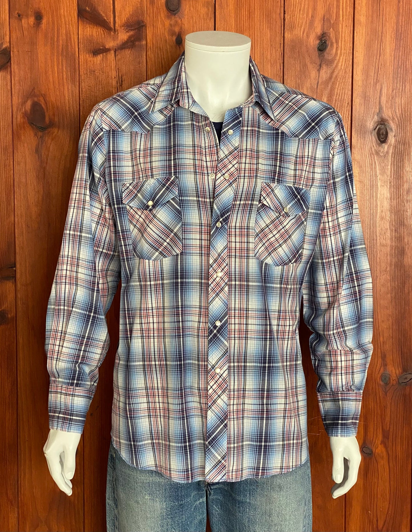 Vintage 80s Plaid Western Shirt - Size L | Rustler Craftsmanship