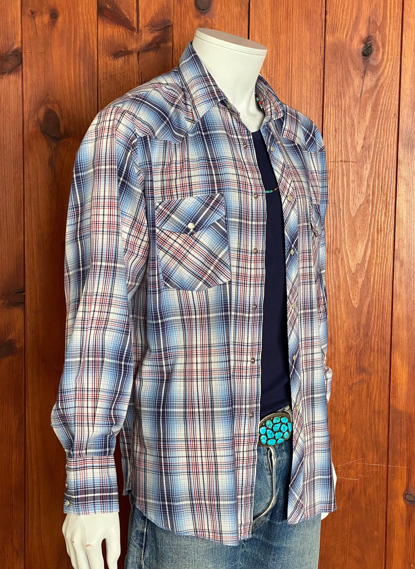 Vintage 80s Plaid Western Shirt - Size L | Rustler Craftsmanship