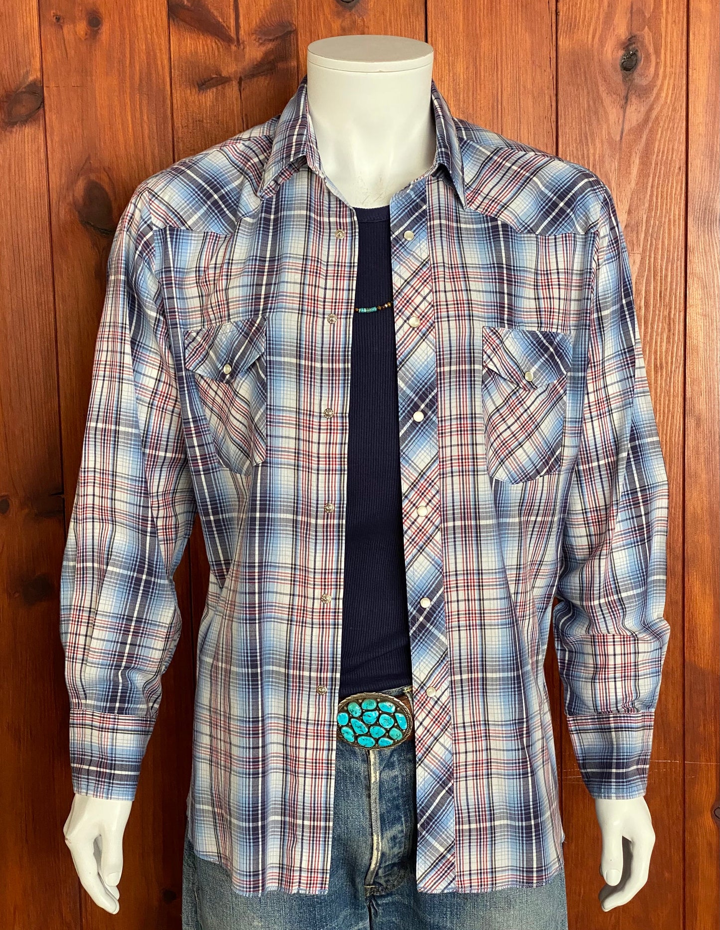 Vintage 80s Plaid Western Shirt - Size L | Rustler Craftsmanship