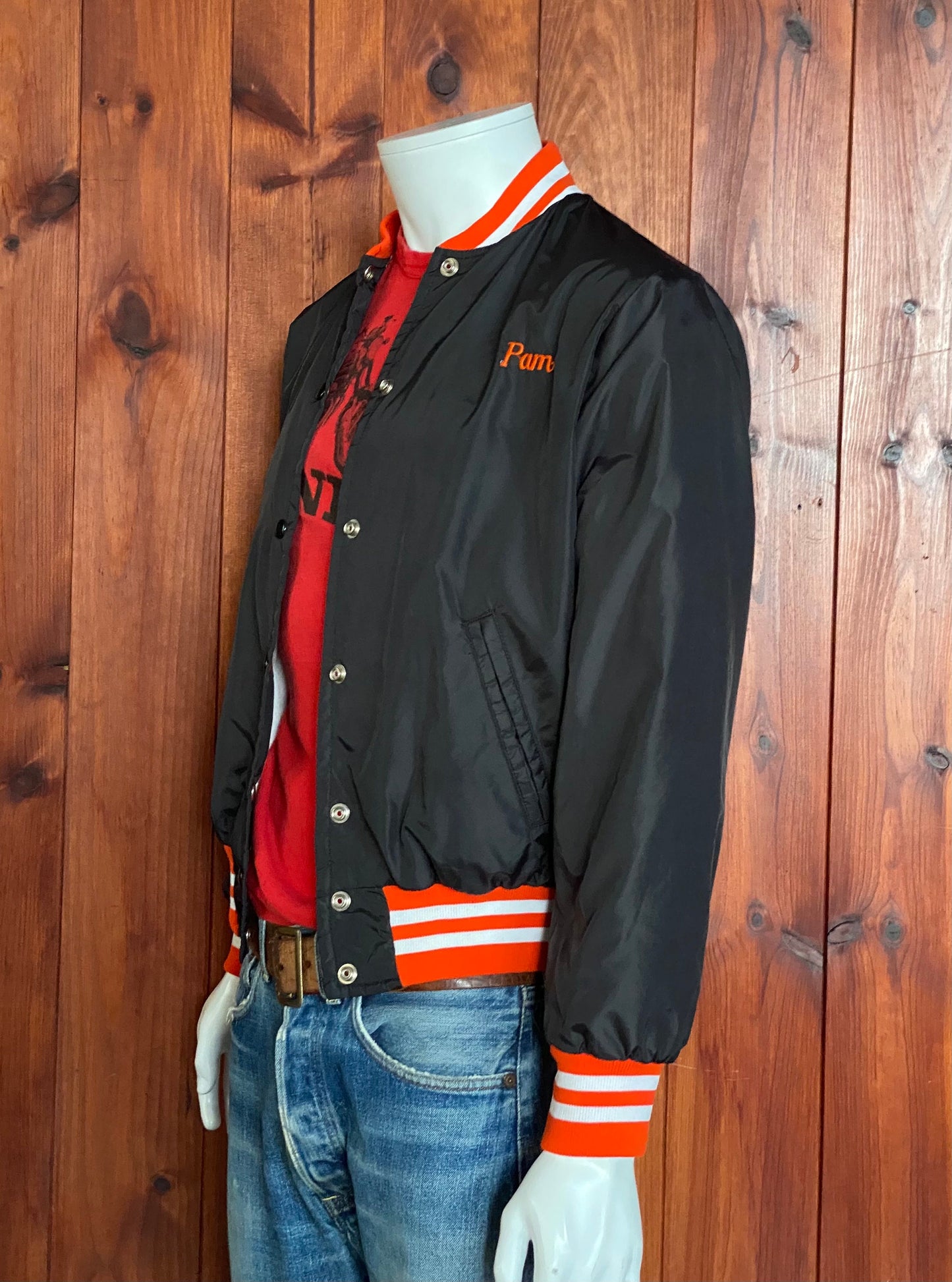 Size S. Made In USA Vintage Nylon Baseball jacket