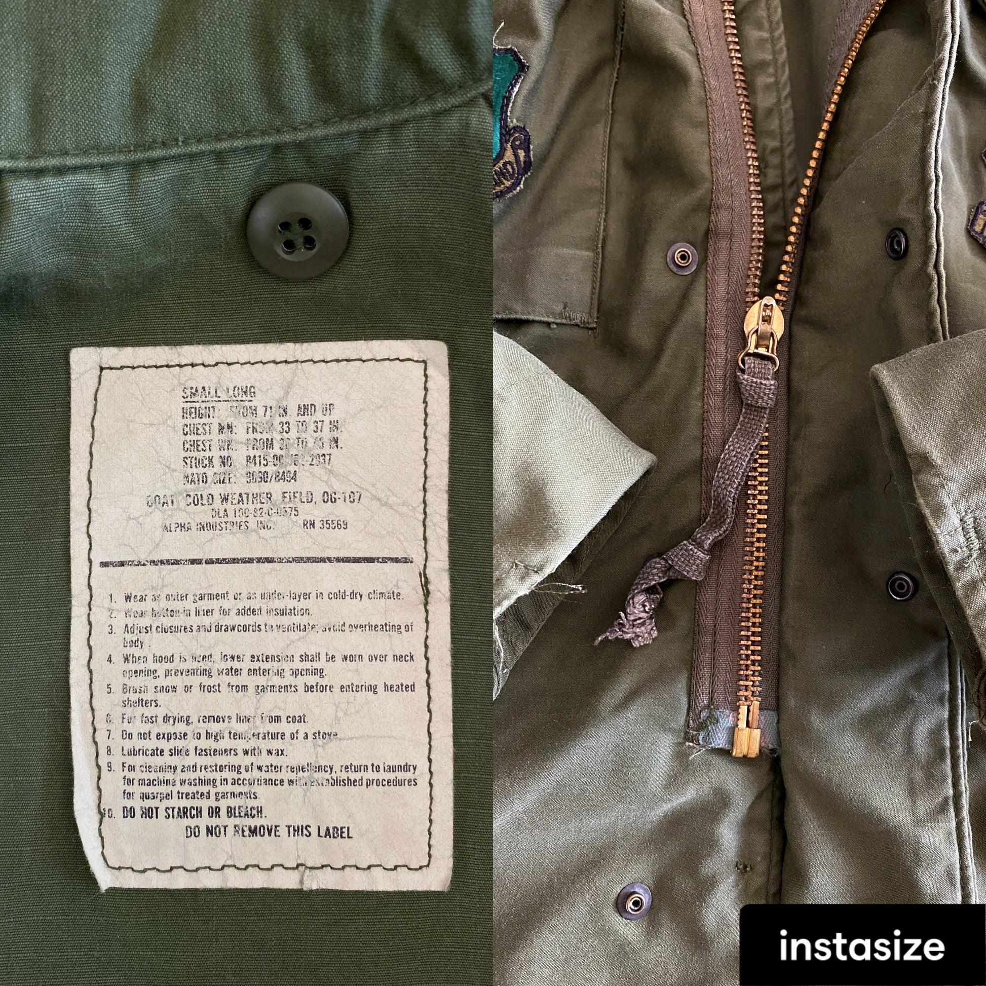 Authentic 1982 US Army M-65 Field Jacket in Olive Green | Classic Military Apparel with Timeless Style and Durability