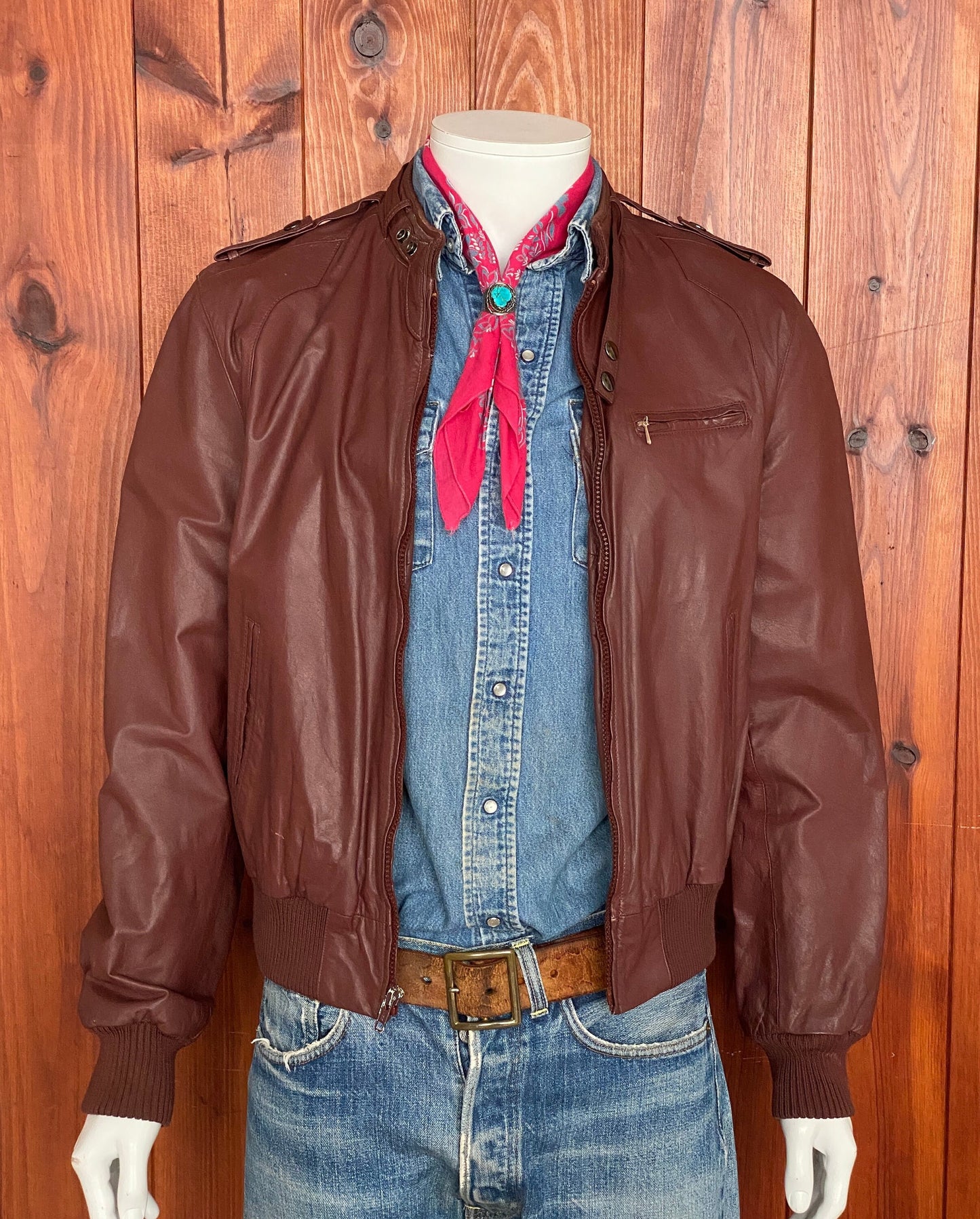 80s Vintage Leather Jacket Members Only Style - Size 42 Long (Fits 50 EU), Made in USA”