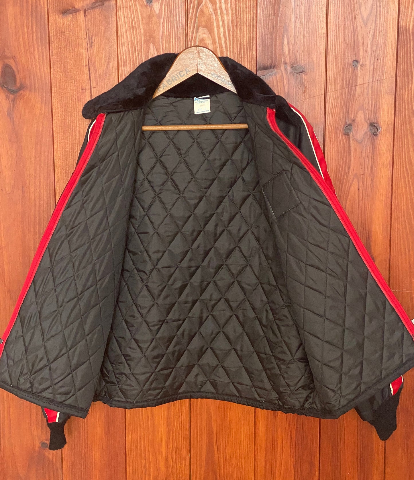 Size XL. Vintage satin GMC quilted racing jacket Made in USA by Horizon sportswear