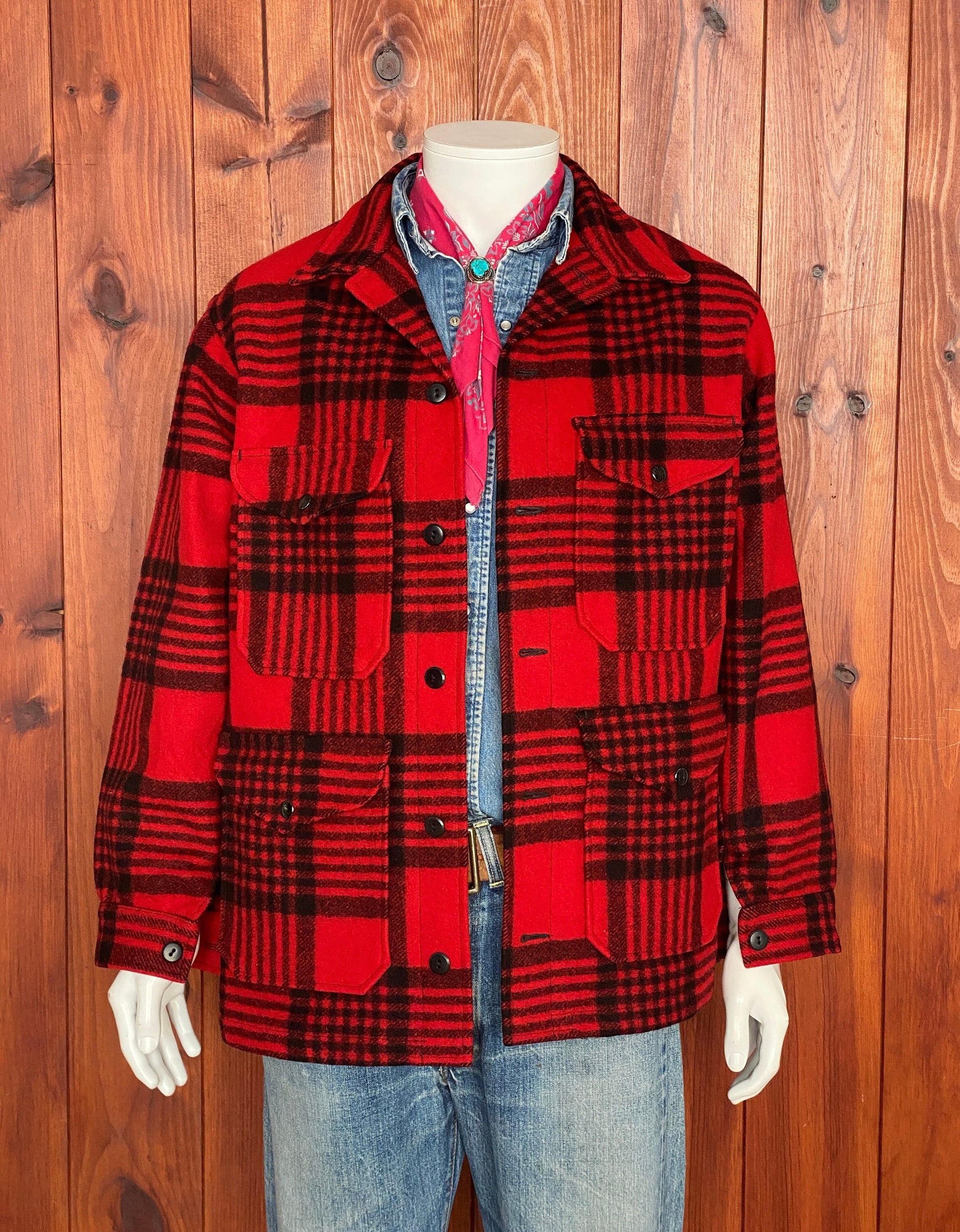 Vintage 60s Pendleton Buffalo Plaid Cruiser Jacket Coat Size L