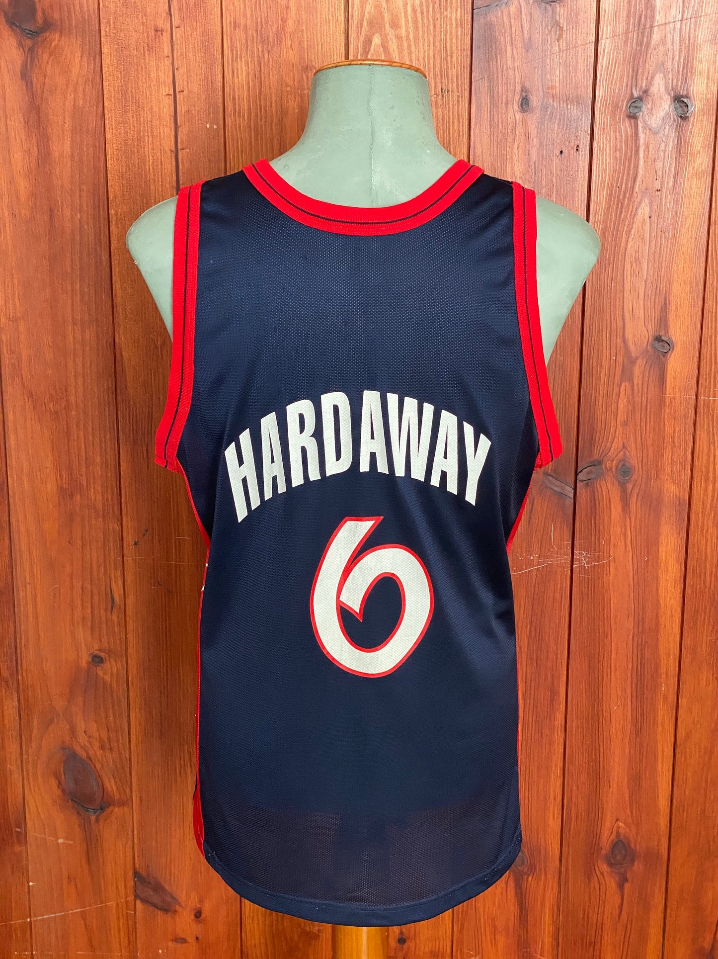 Vintage 90s USA Team Hardaway #6 NBA jersey, size 44 - back view. Proudly made in USA by Champion.