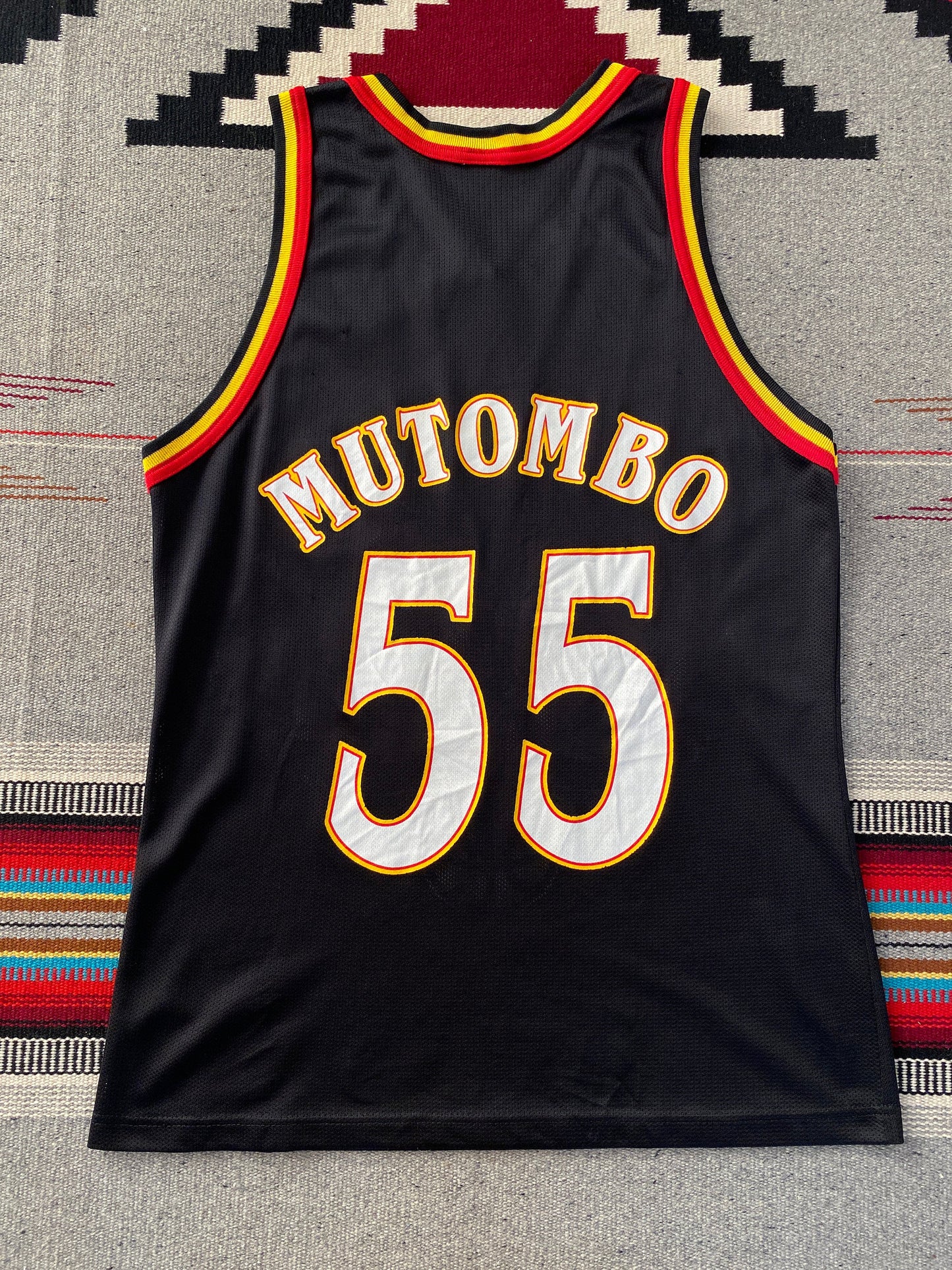 Authentic 90s Vintage NBA Jersey - #55 Dikembe Mutombo Hawks - Size 40, Made by Champion