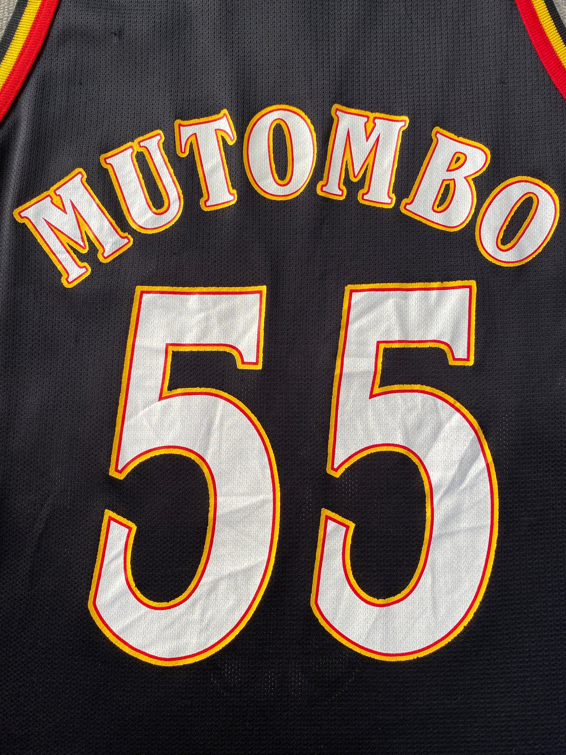 Authentic 90s Vintage NBA Jersey - #55 Dikembe Mutombo Hawks - Size 40, Made by Champion