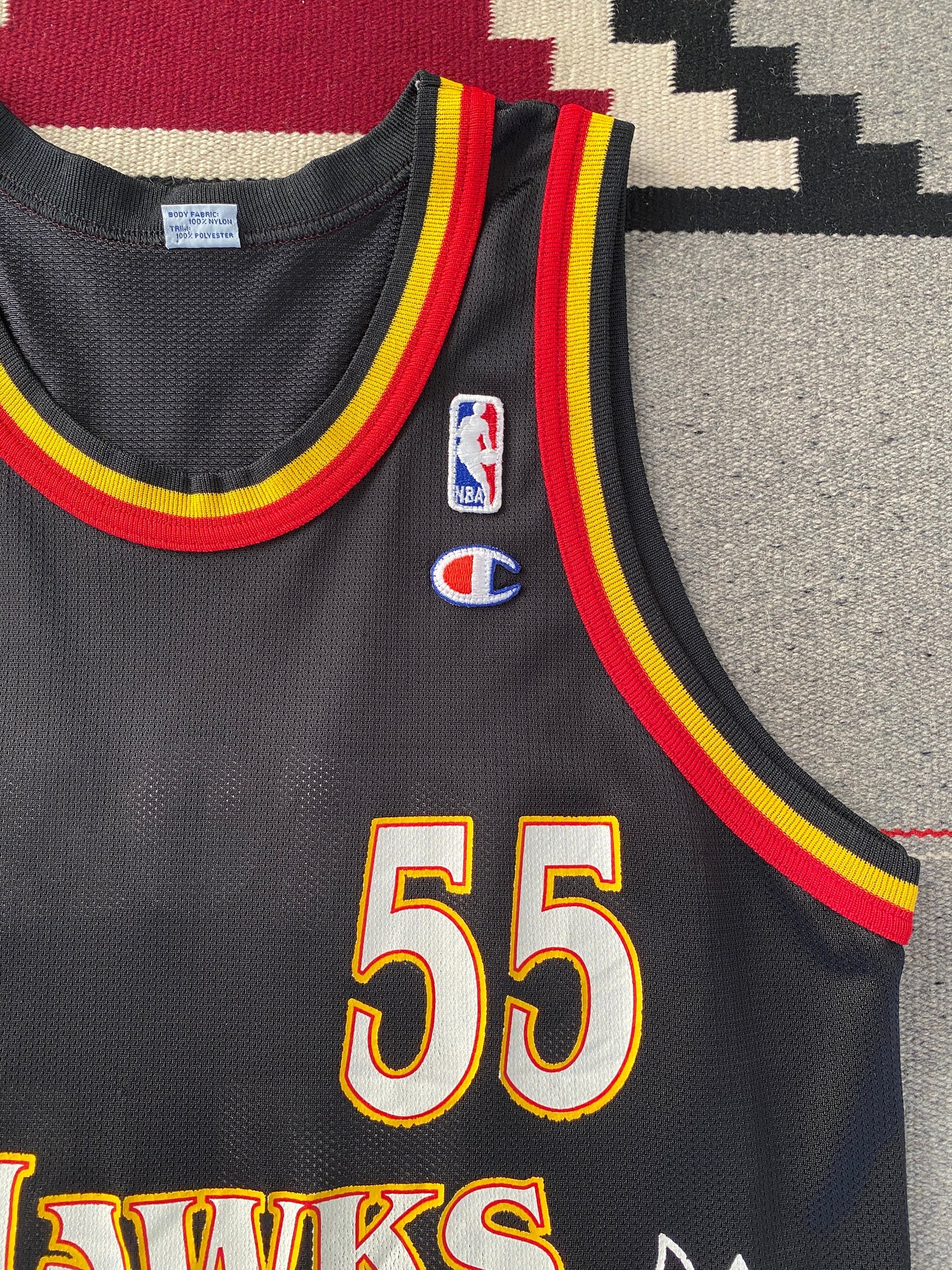 Authentic 90s Vintage NBA Jersey - #55 Dikembe Mutombo Hawks - Size 40, Made by Champion