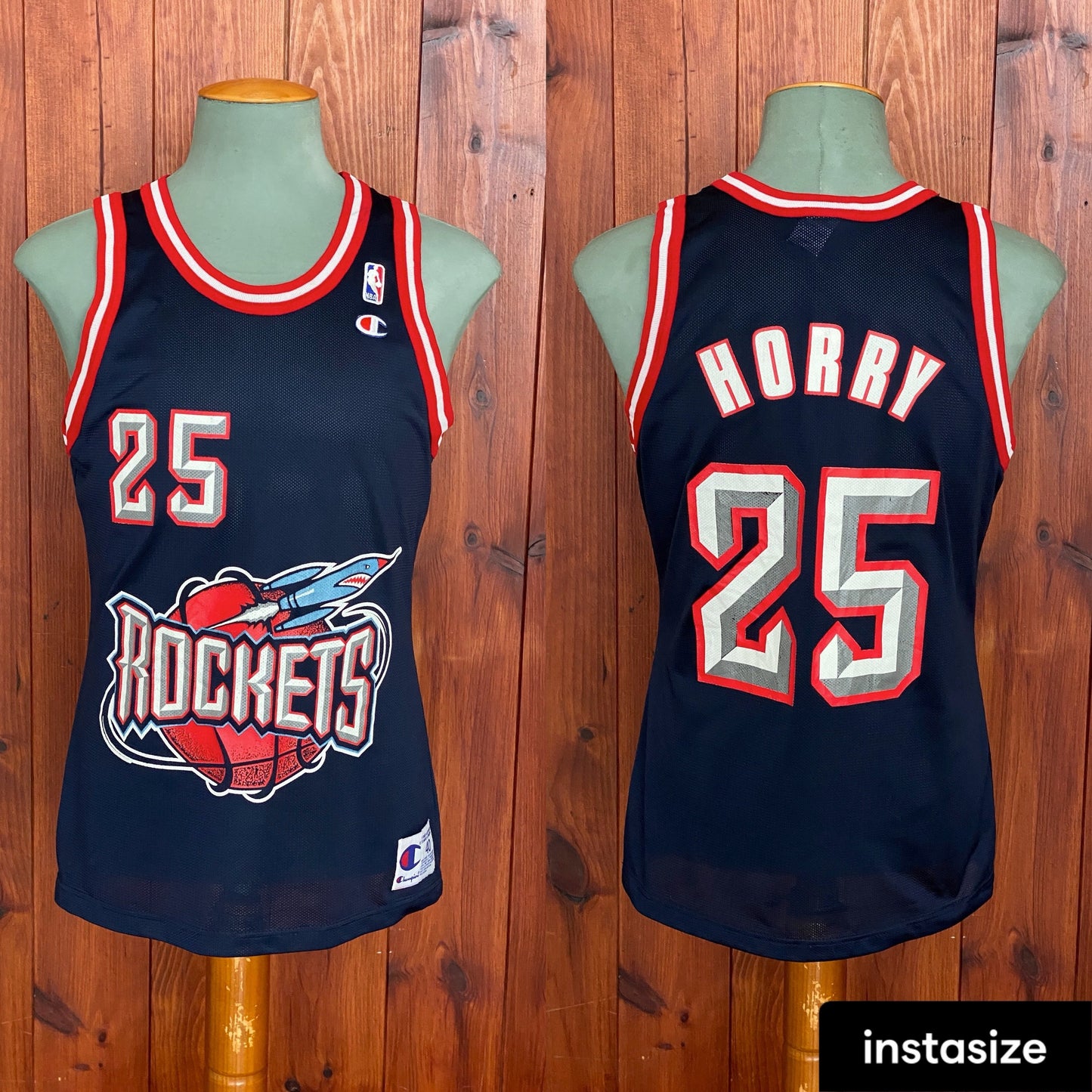 90s vintage Champion NBA Houston Rockets jersey, #25 Horry, size 40 - Classic basketball fan and collector's item.