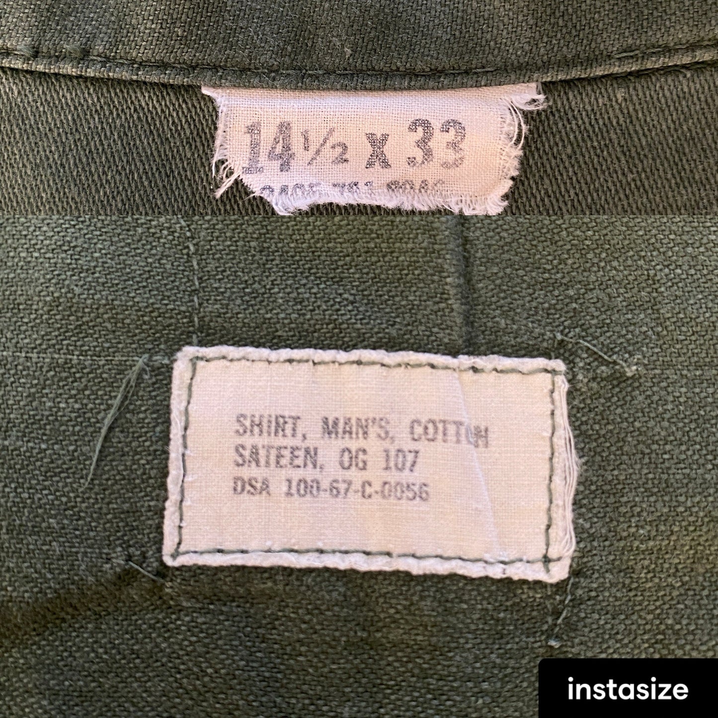 Small. Authentic Vintage US Army Vietnam war era 1967 OG 107 type 1 fatigue shirt