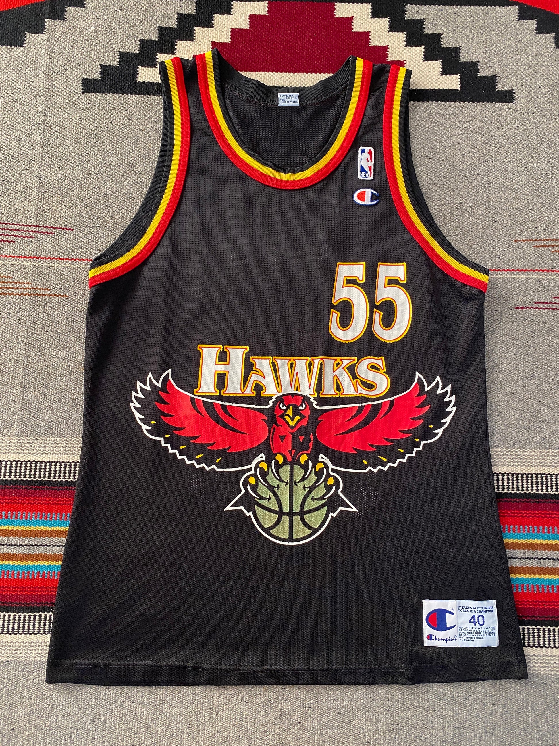 Authentic 90s Vintage NBA Jersey - #55 Dikembe Mutombo Hawks - Size 40, Made by Champion