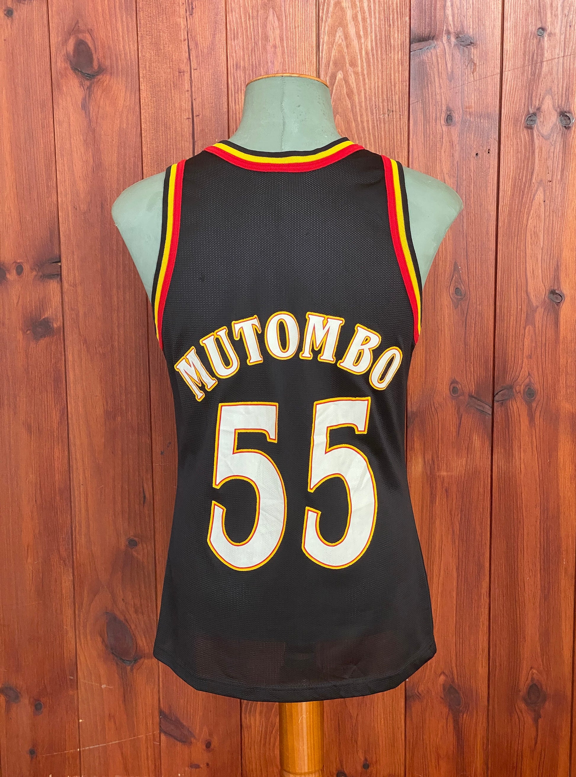 Authentic 90s Vintage NBA Jersey - #55 Dikembe Mutombo Hawks - Size 40, Made by Champion